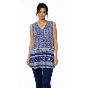 NEW DIRECTIONS Women's Tunic Top XL Polyester Spandex Blue White Stripes